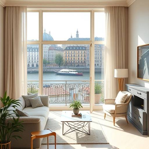 Photographie d'un int√©rieur d'appartement de luxe avec vue sur Lyon